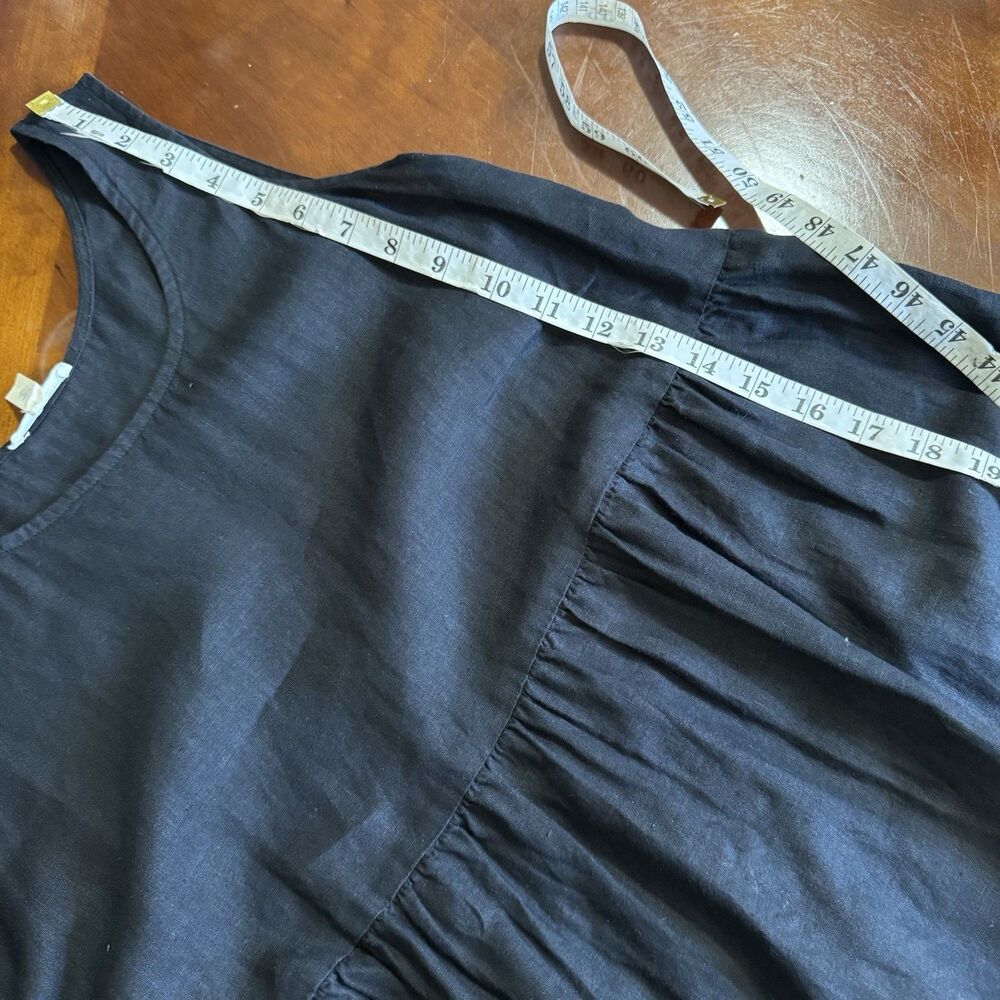 Eileen Fisher Linen Tiered Dress Womens Sz Small Black Midi Coastal Minimalist - Picture 12 of 15